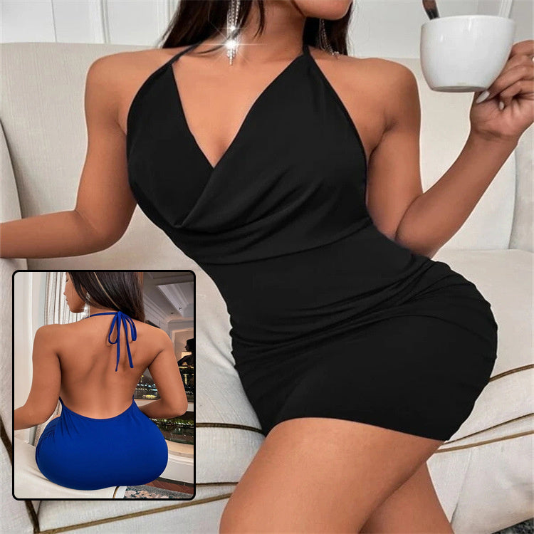 Summer Deep V-neck Dress - Temperament Sling Backless Halter Dresses Women's Clothing