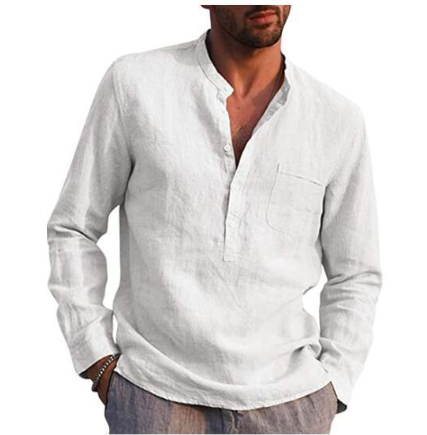 Chemise blanche vintage pour hommes Chemises en lin à boutons