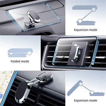 Support magnétique de téléphone portable rotatif en métal pour voiture, Support universel pliable pour téléphone portable, Support magnétique de ventilation, Support GPS