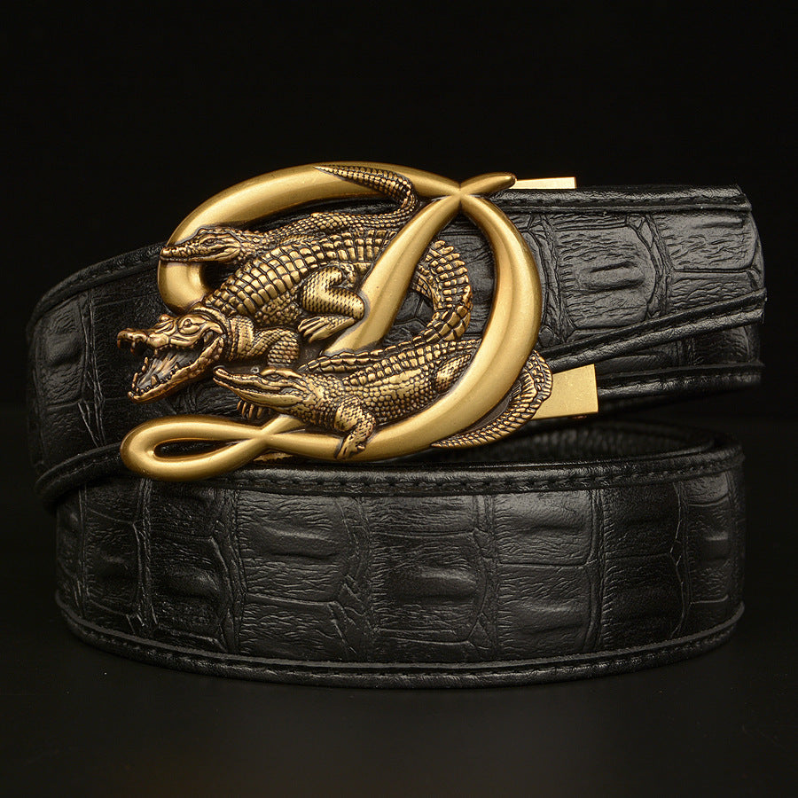 Men's Crocodile Buckle Belt Real Cowhide Automatic - Exotic Luxury
