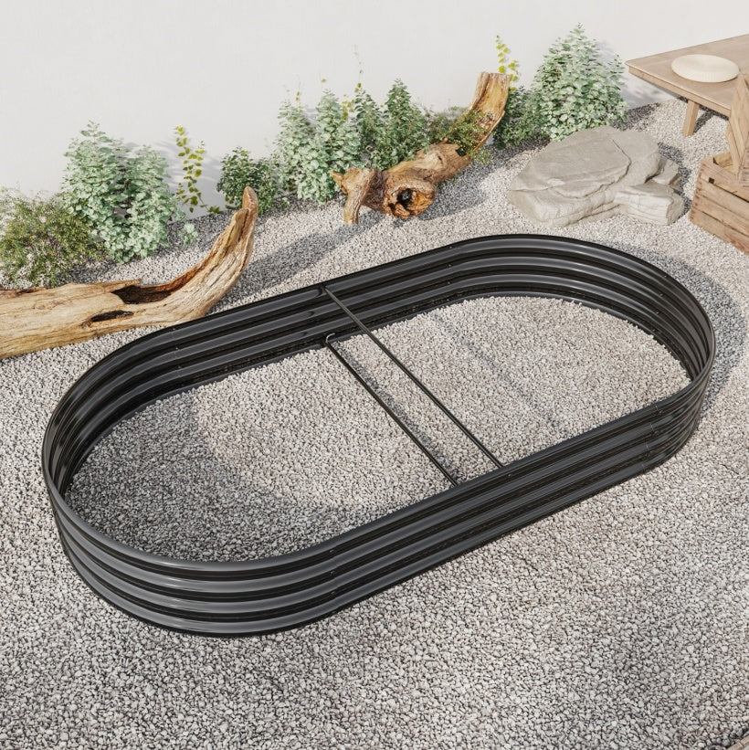 Oval metallförhöjd trädgårdsbädd