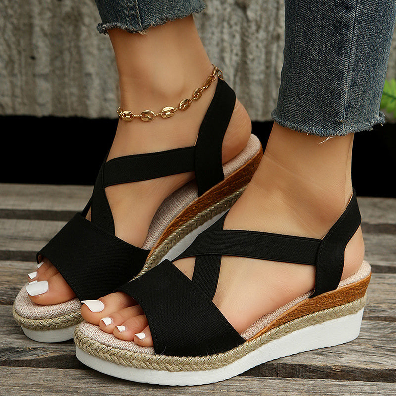 Kilsandaler För Kvinnor Cross-strap Plattform Gladiator Hampa Häl Skor Sommar