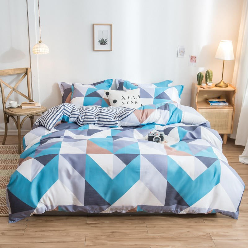 Cover Set Säng Bomull Quilt Sänglakan Sängkläder Täcke Monterad