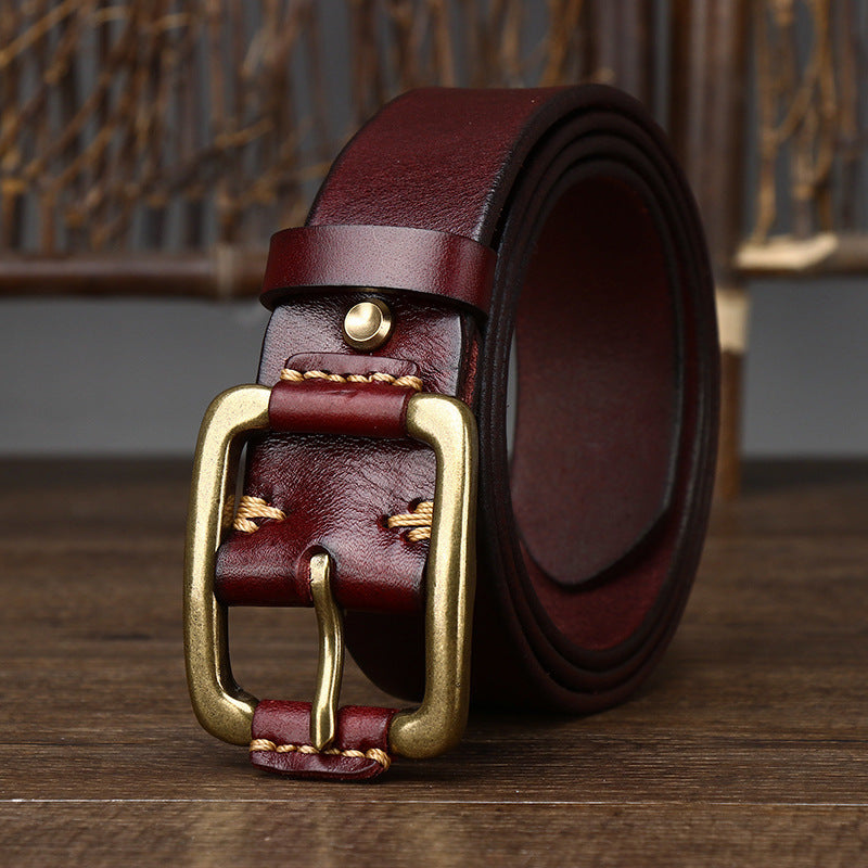Men's Premium First Layer Cowhide Retro Brass Buckle Belt - Vintage Heritage