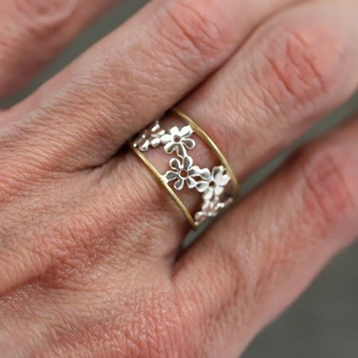 Creative Sunflower Chrysanthemum Adjustable Ring 18K Rose Gold Plated Two-tone