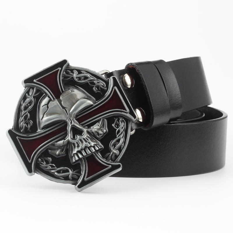 Men's Casual Skull Decorative Two-Layer Cowhide Belt - Rebellious Style