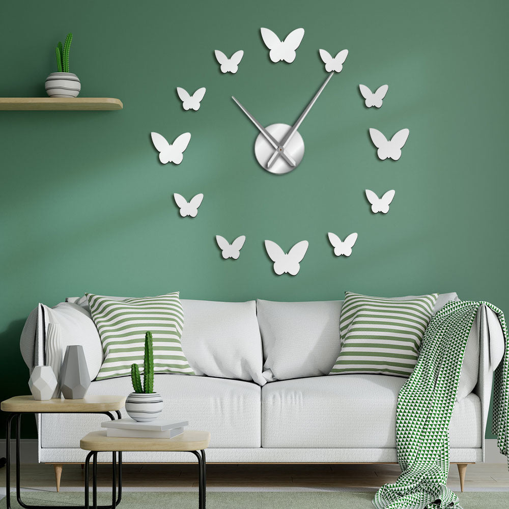 Horloge murale miroir 3D papillon, salon chambre à coucher, décoration de la maison, grande horloge