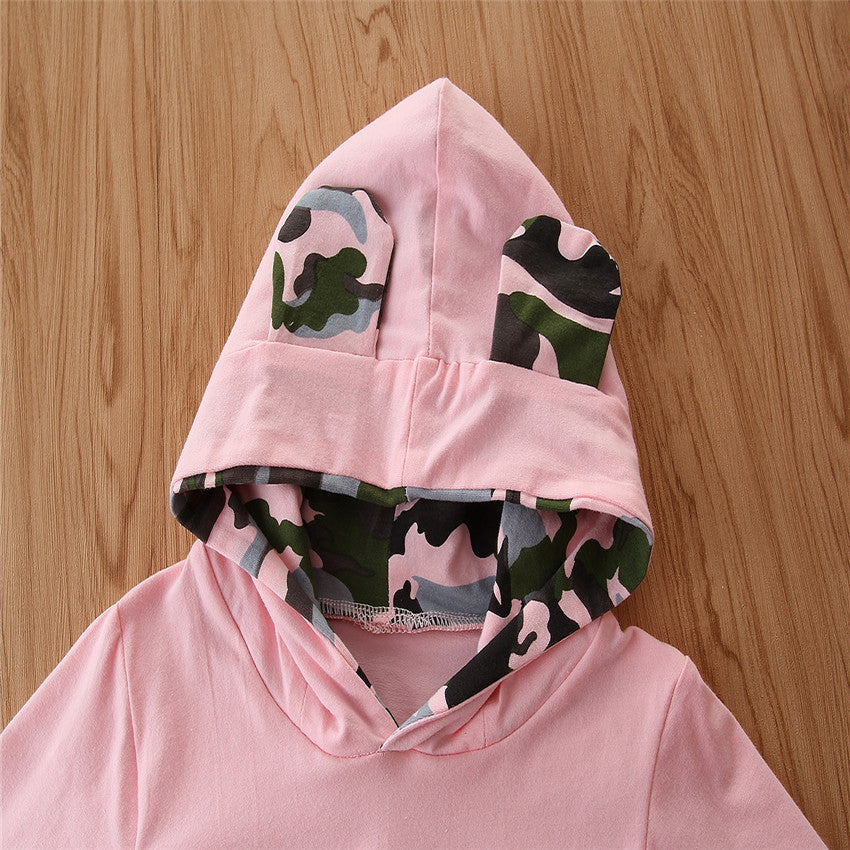 Pull à capuche pour filles, petit costume Type Ins, Camouflage, ensemble 2 pièces, printemps et automne