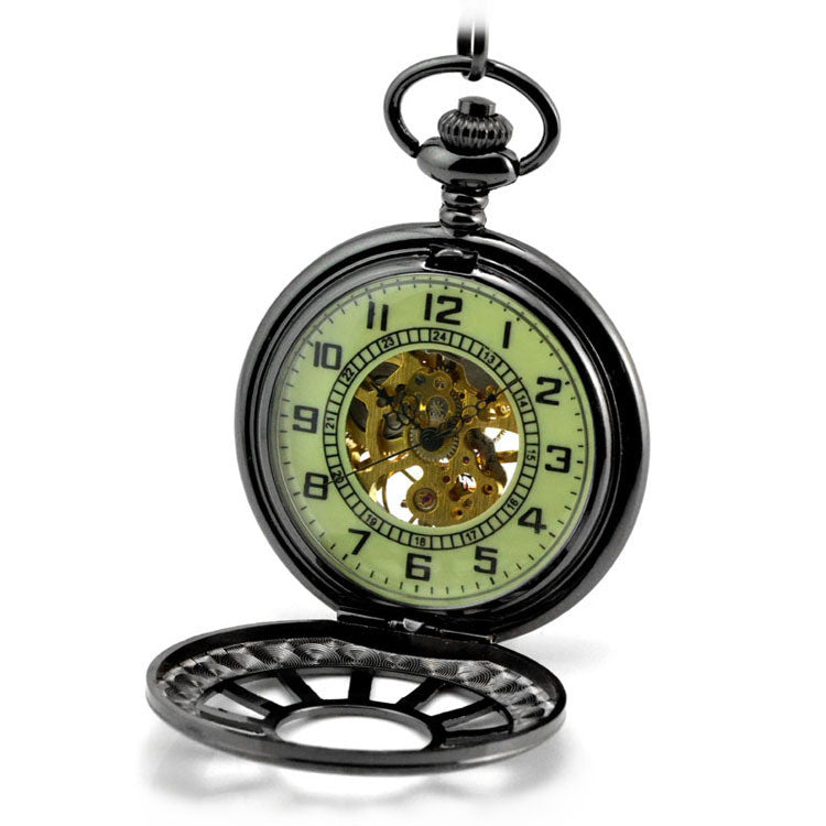 Windmill Twelve-Hole Hollow Luminous Flip Retro Mechanical Pocket Watch - Intricate Modern Nostalgic Standout Watchmaking