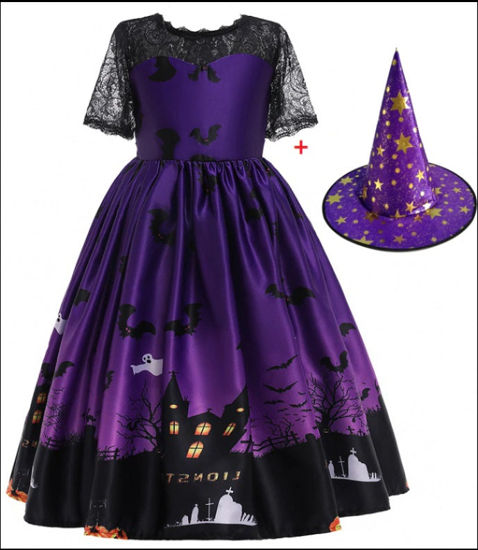Robe de princesse d'Halloween en maille imprimée Halloween