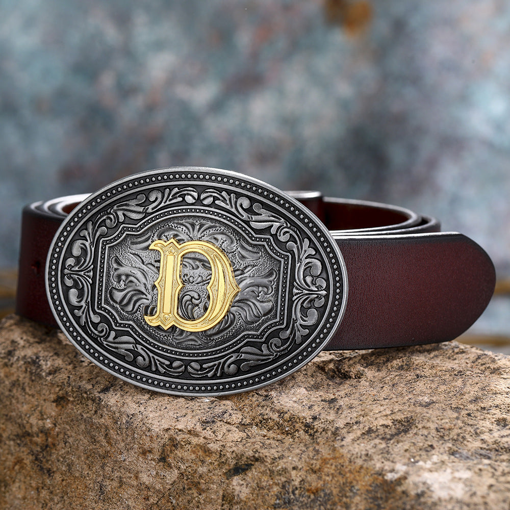 Unisex Floral Letter Buckle Belts - Artistic Expression