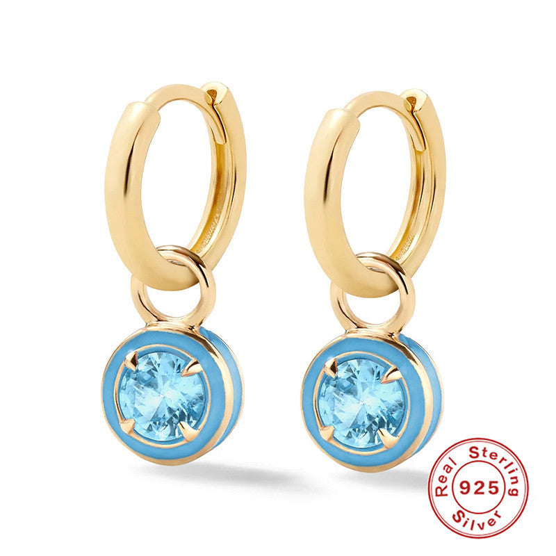 S925 Sterling Silver Round Drop Color Earrings