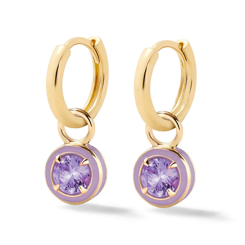 S925 Sterling Silver Round Drop Color Earrings