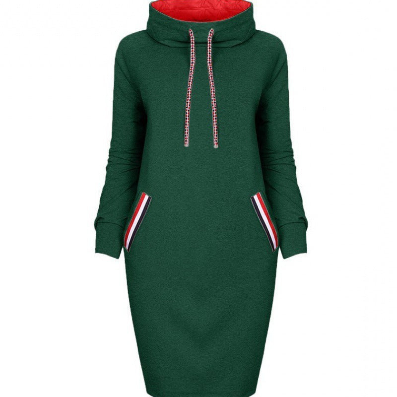 Autumn Winter Long Sleeve Casual Party Dress Plus Size High Collar Women