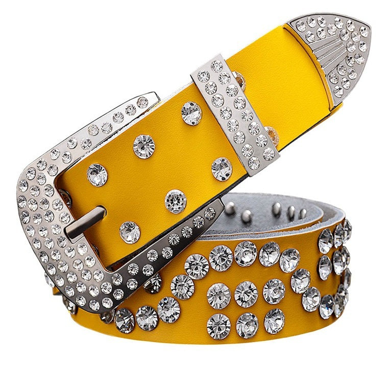 Women's Leather Diamond-Studded Cowhide Pin Buckle Belt - Elegant Glamour