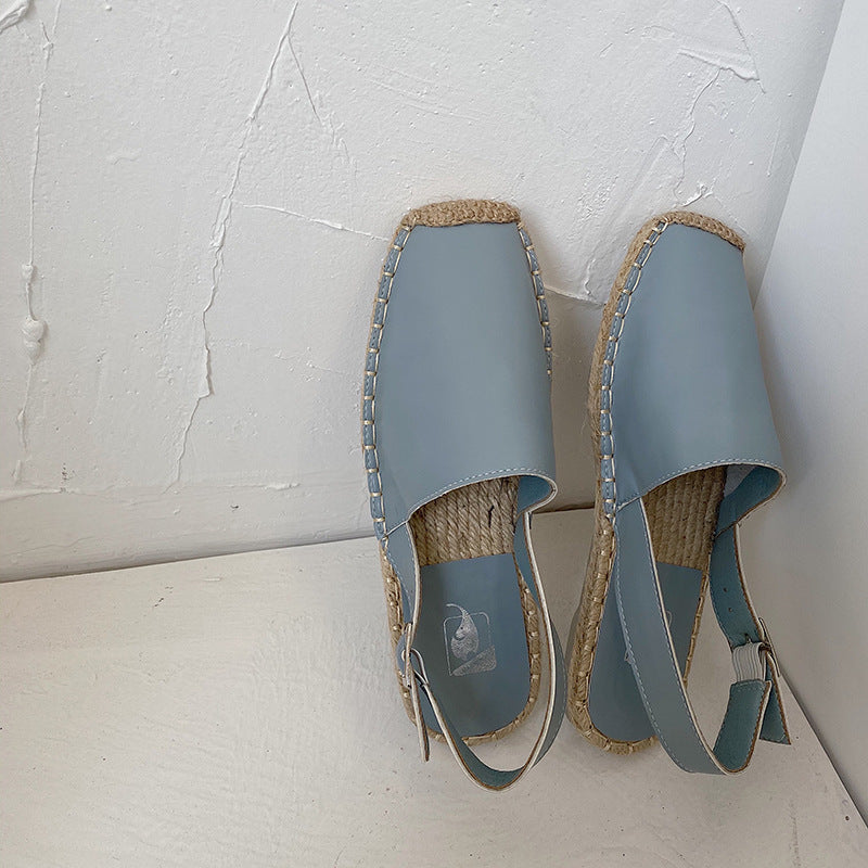 Baotou Platta Sandaler Dam Retro Fisherman Skor Mjukt Läder Singelskor Dam