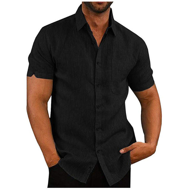 Herr Kortärmade Sommar Enfärgade Skjortor Casual Lösa Toppar T-shirt