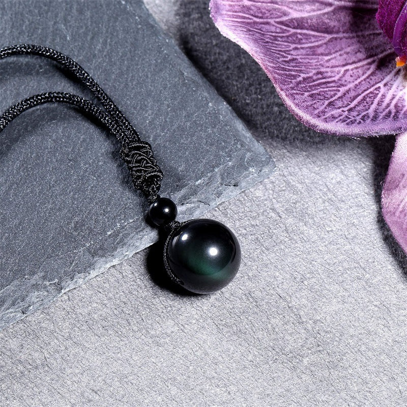 Moderiktigt 16mm Halsband med Naturlig Obsidianhänge och Ametist för Män och Kvinnor