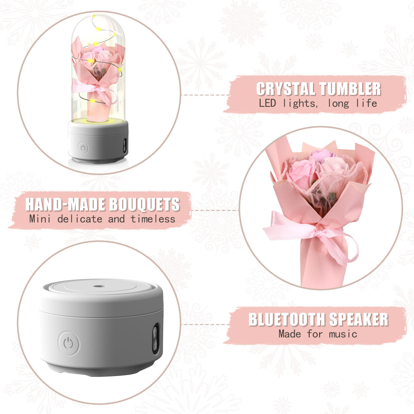 Creative 2 i 1 bukett LED-ljus och Bluetooth-högtalare Mors dag present Rose Lysande nattljusprydnad i glasskydd