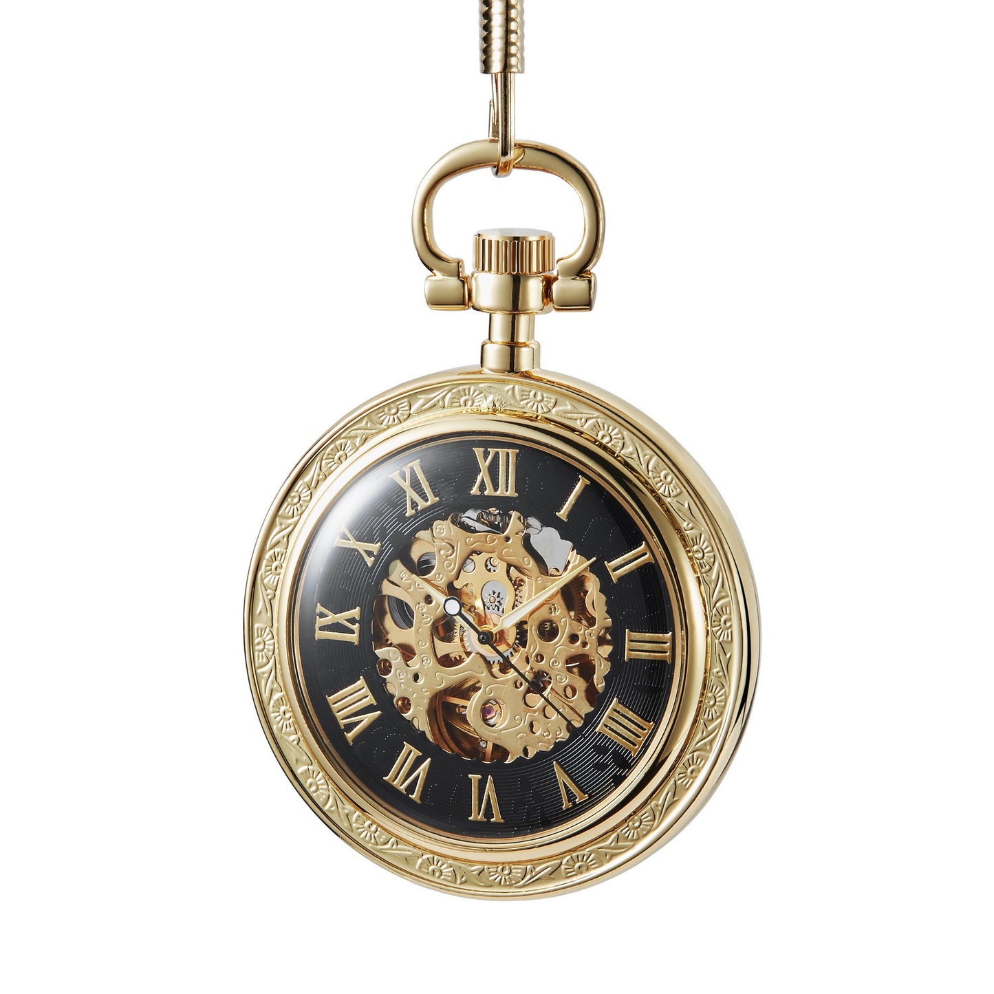 Montre de poche mécanique semi-automatique brillante à fond transparent en bronze