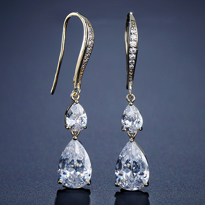RAKOL Simple Long Exquisite Water Drop Zircon Female Simple Banquet All-match Earrings