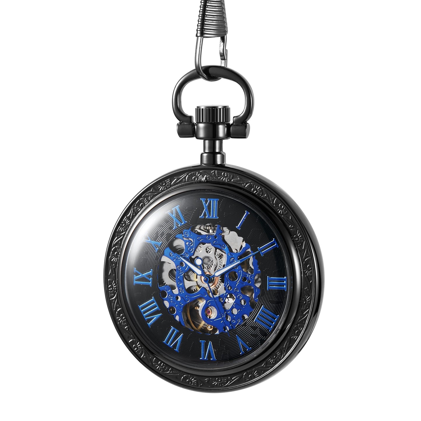 Montre de poche mécanique semi-automatique brillante à fond transparent en bronze