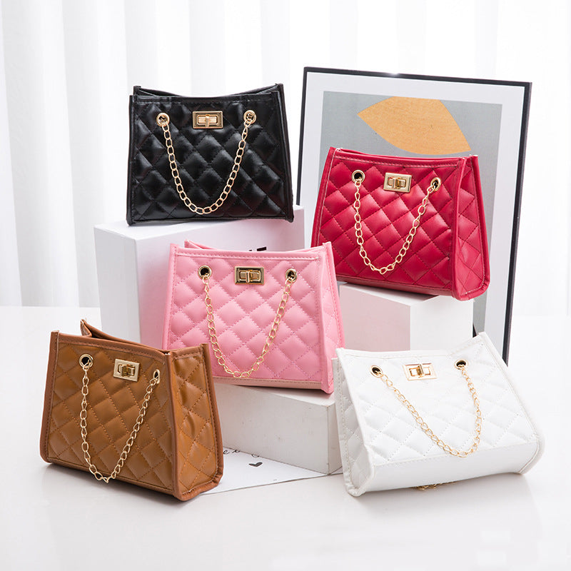Quilted Mini Chain Bag - Geometric Rhombus Pattern Crossbody for Women