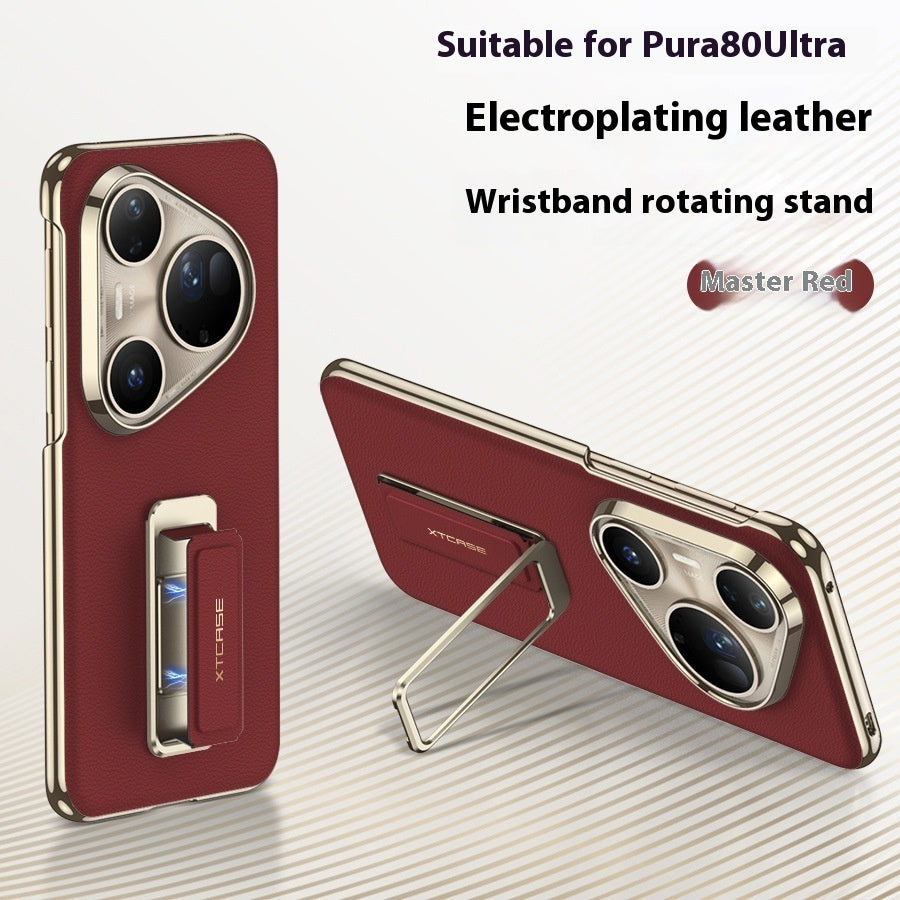 Suitable For Pura80Ultra Plain Leather Phone Case Wrist Strap Rotating Bracket