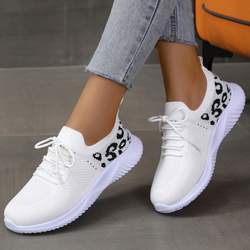 Women's Leopard Print Mesh Sneakers - Medium Heel 3-5cm