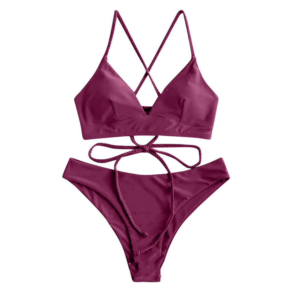 Solid Color Bikini Sexy Strappy Swimsuit