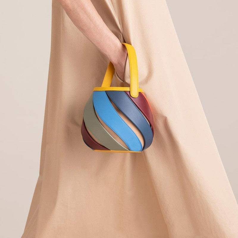 Cylindrisk Kontrastfärg Portable Messenger Diamond Quiltad Sömnad Bucket Bag