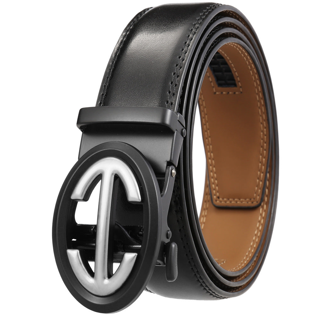 Men's Simple Two-Layer Cowhide Automatic Alloy Buckle Belt - Refined Simplicity