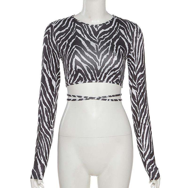 Striped Print Lace-up Short Tops For Women - Summer Collection