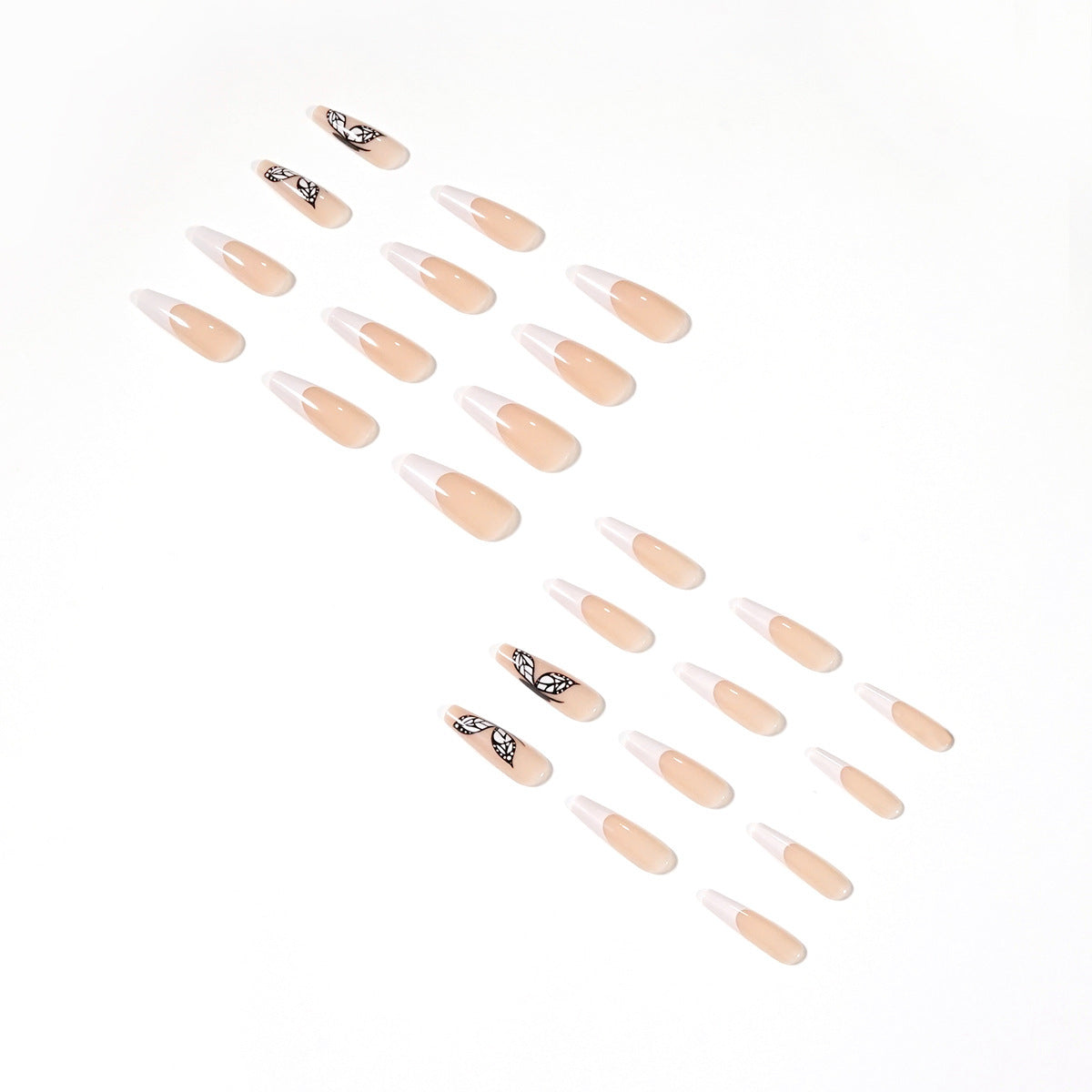 White French Butterfly Press-On Nails - JP1398 Design | 24 Pieces 18g Professional Set