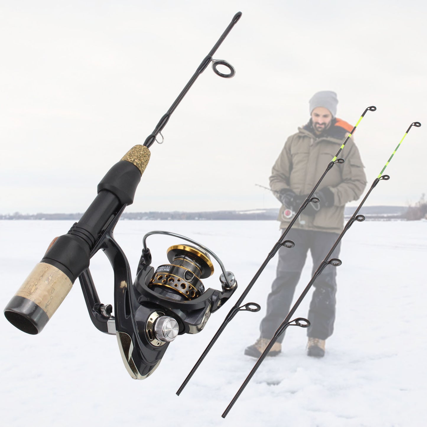 Double Tip Isfiske Vinter Spinnhjul Tackle Set Fiskespö