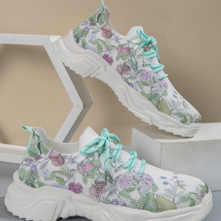Women's Casual Flower Sports Shoes - Flat Bottom Plus Size 3-5cm