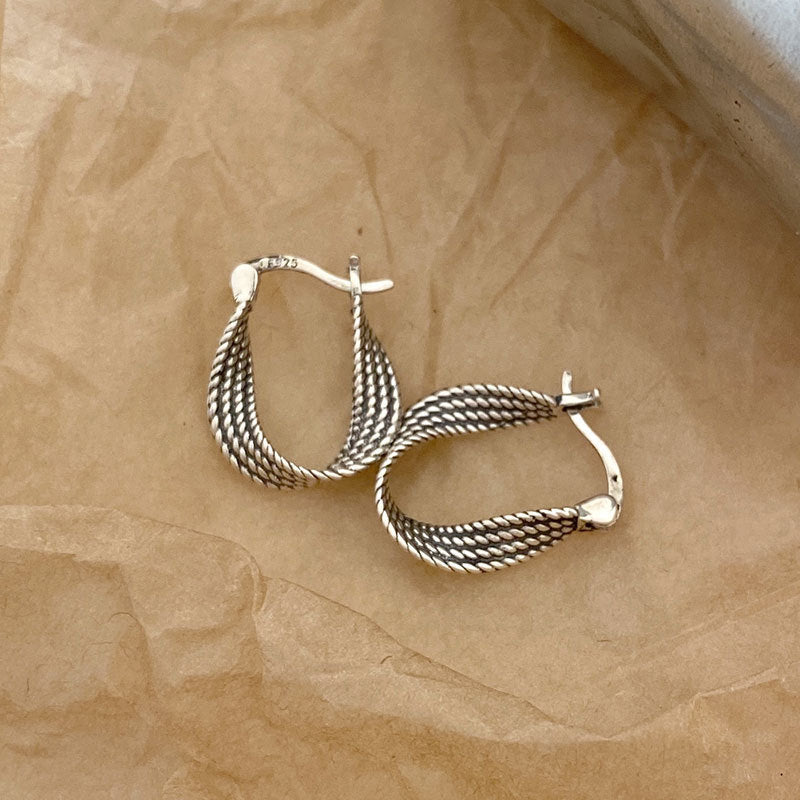 Twist Ear Clip S925 Sterling Silver Retro Twisted Ear drop örhänge
