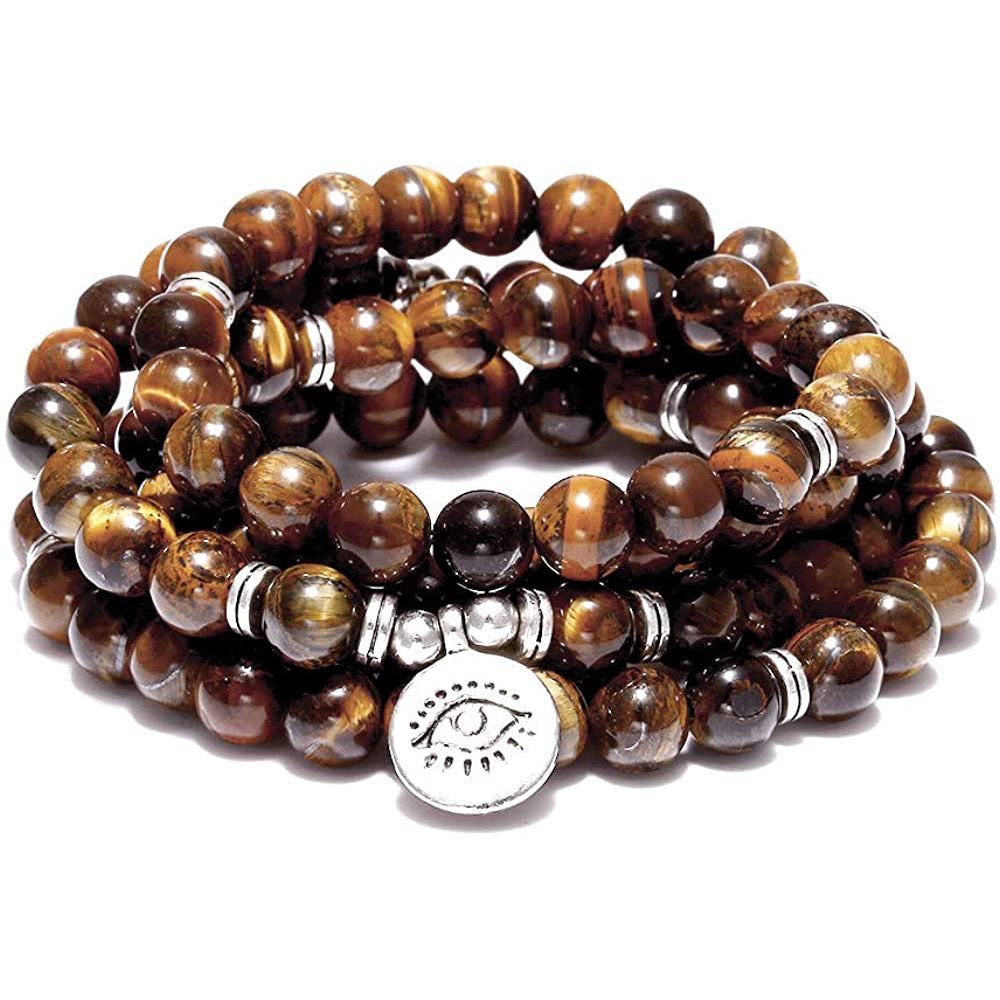 Amazon Stone Tiger Eye Stone Armband Halsband 108 Buddha Beads Lotus Armband