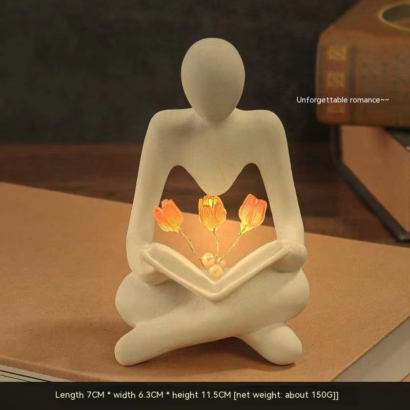 Statue de penseur abstrait nordique, lumières créatives, lecteur de tulipe, Sculpture de livre, lampe de nuit, étagère de bureau, Figurines décoratives