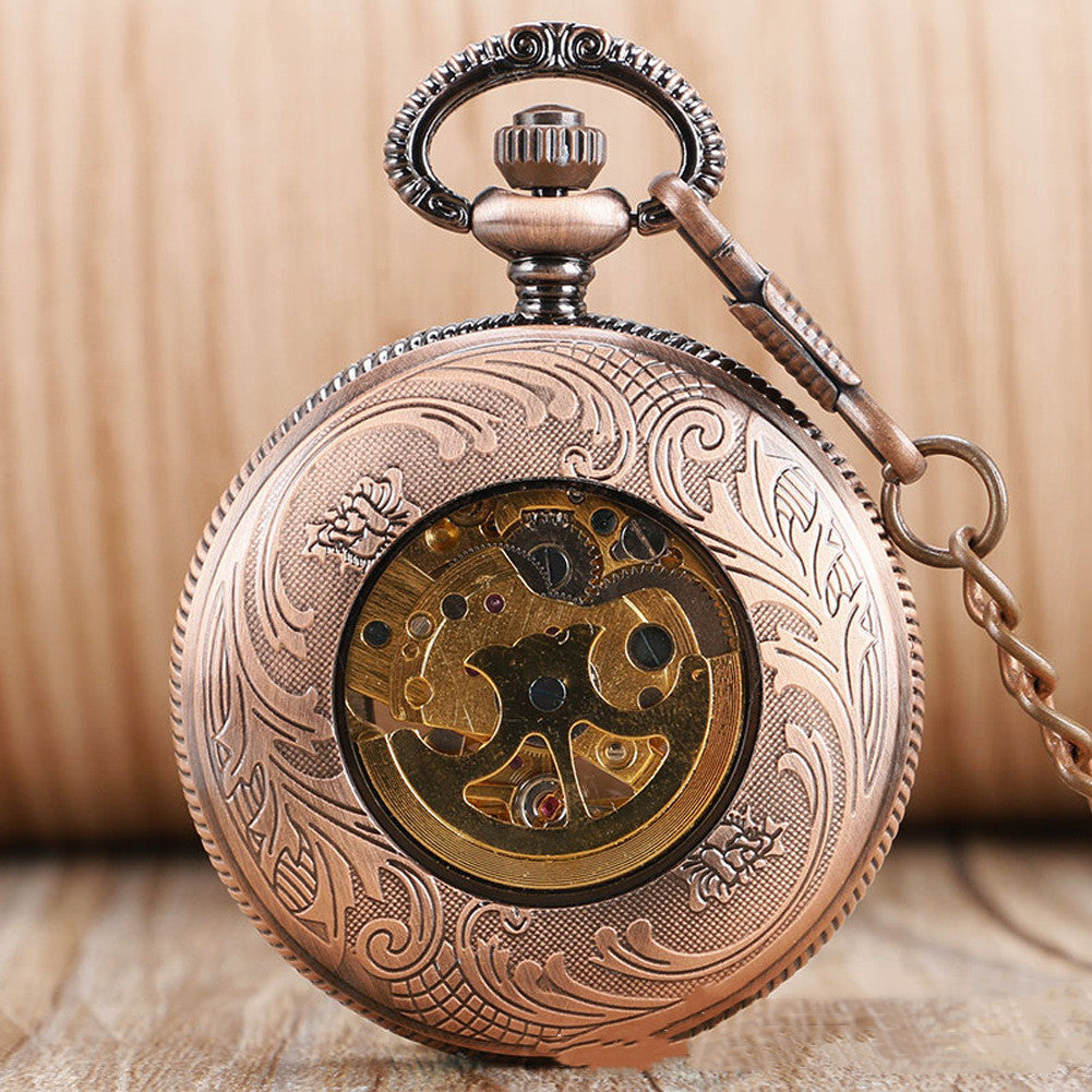 Skeleton Sun Flower Automatic Mechanical Pocket Watch - Elegant Intricate Sophisticated Timeless Durable Exquisite