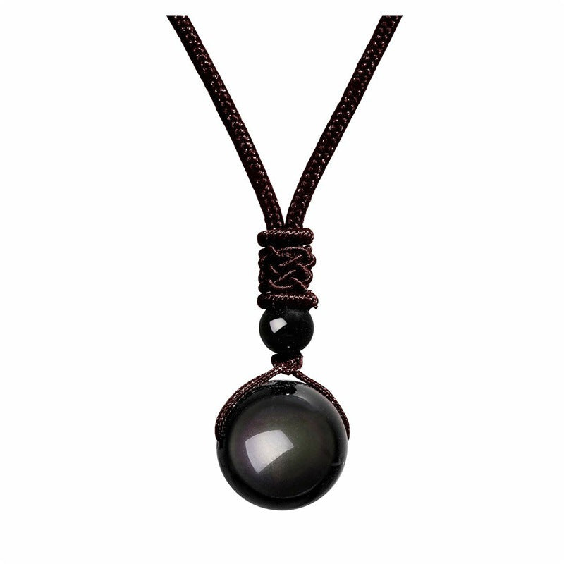 Moderiktigt 16mm Halsband med Naturlig Obsidianhänge och Ametist för Män och Kvinnor
