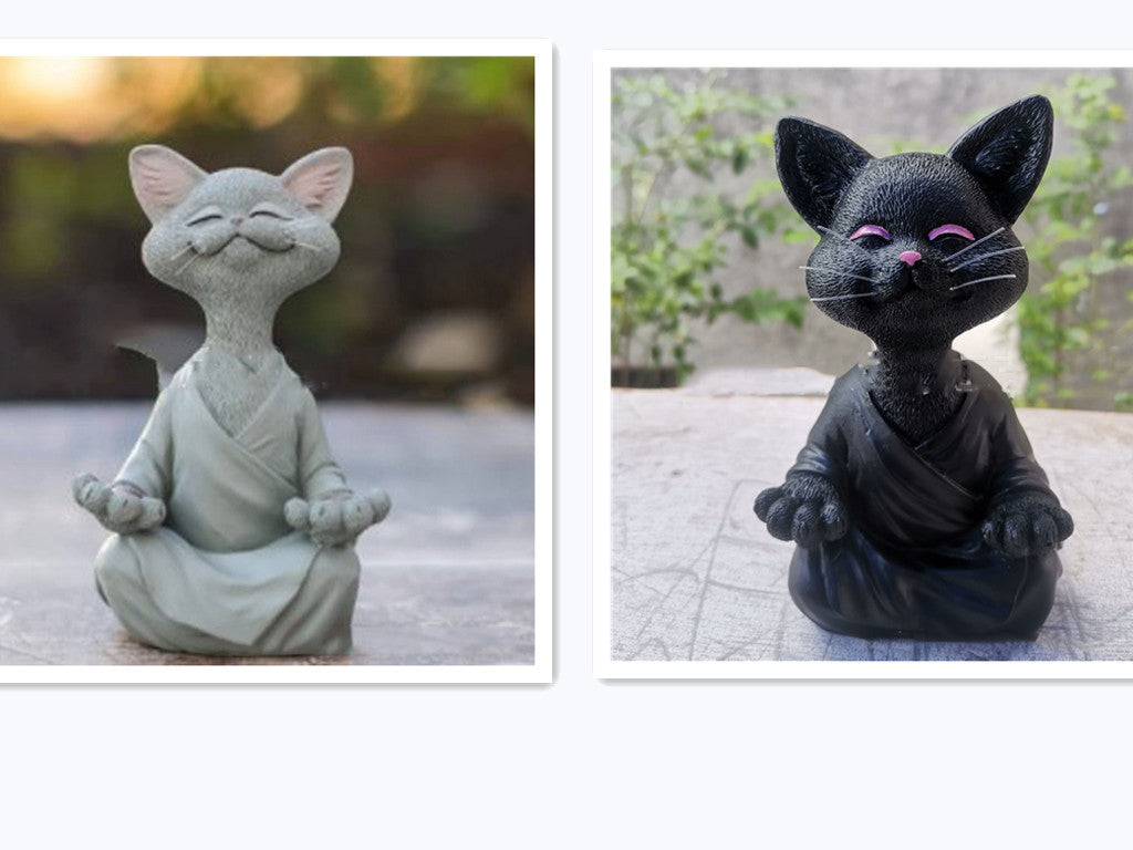 Sunday Meditation - Whimsical Black Buddha Cat Figurine
