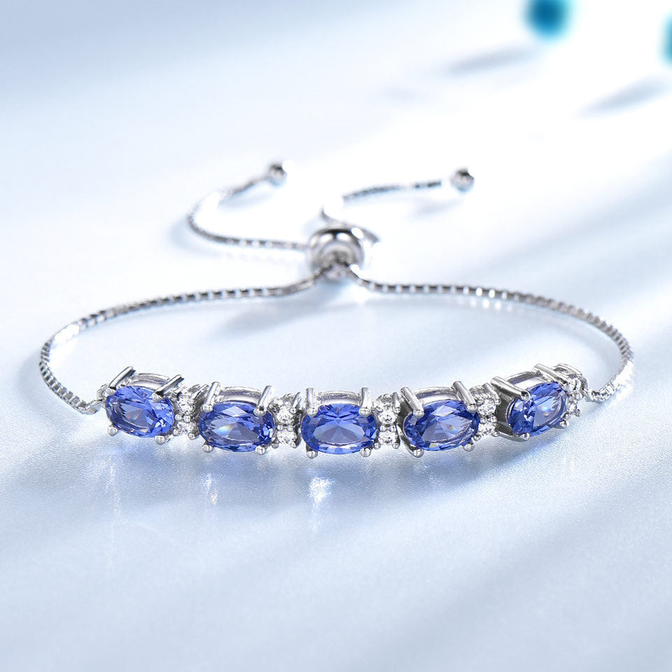 Armband för kvinnor ädelsten blå topas justerbar kedjelänk armband julsmycken