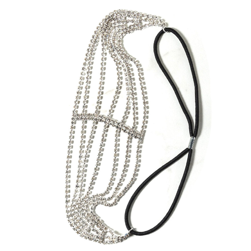 Flash Diamond Rhinestone Elastiskt Pannband Hårtillbehör Fem rader med diamanter