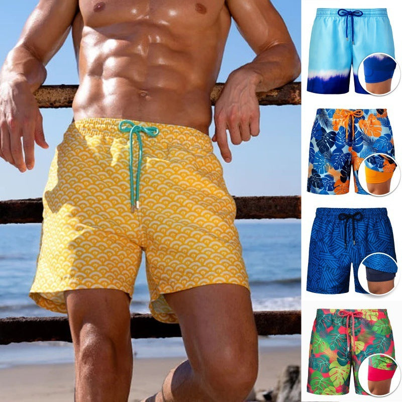 Herr Mönstrade Strandshorts Sportiga Dubbla Lagershorts Sommar