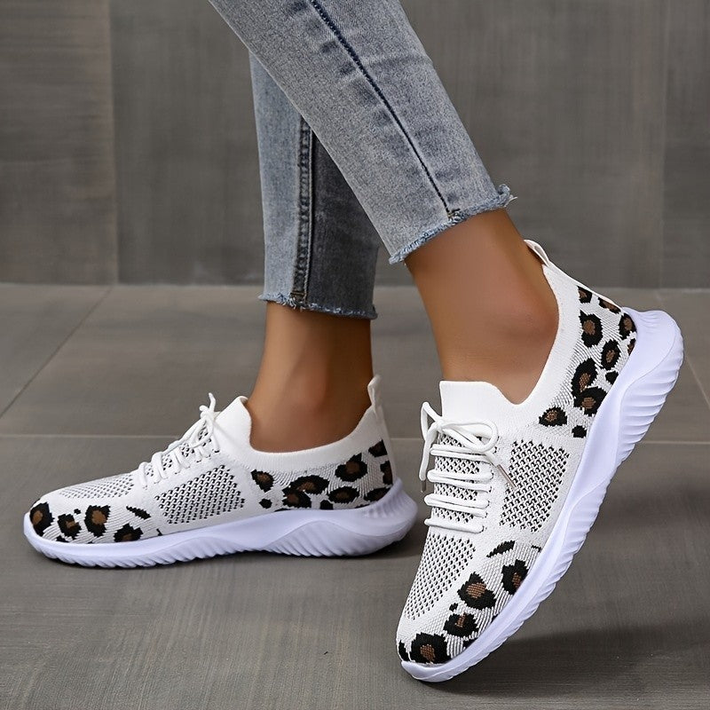 Women's Leopard Print Mesh Sneakers - Medium Heel 3-5cm
