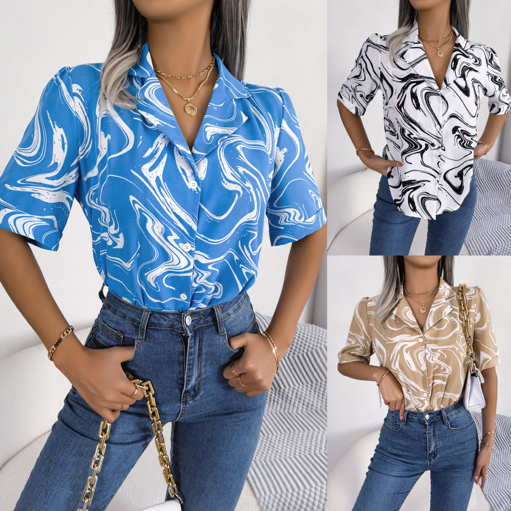 Tie Dye Printed Short Sleeve Shirt - Summer Casual Wear
