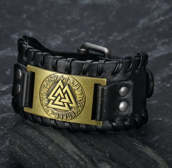 Nordisk Viking Totem Triangel Energi Herr Läderarmband