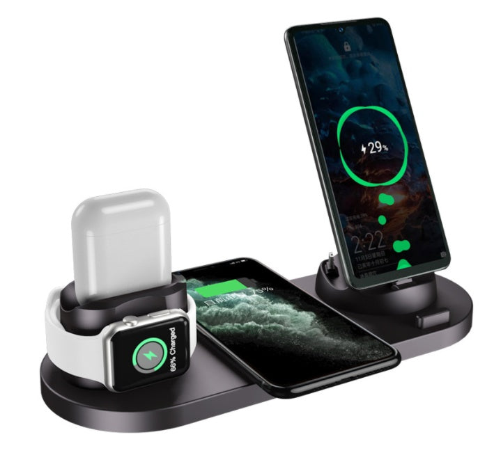Trådlös laddare för iPhone snabbladdare för telefon snabbladdningsplatta för telefonklocka 6 i 1 laddstation