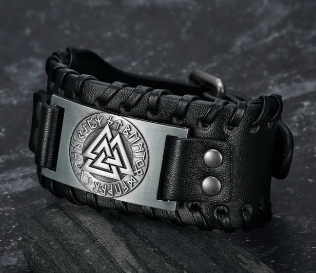 Nordisk Viking Totem Triangel Energi Herr Läderarmband